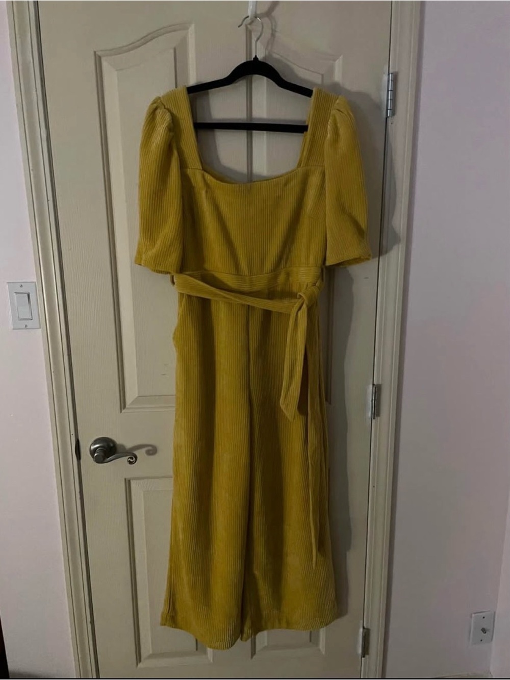 En Saison Mustard Yellow Corduroy Jumpsuit with Tie Waist